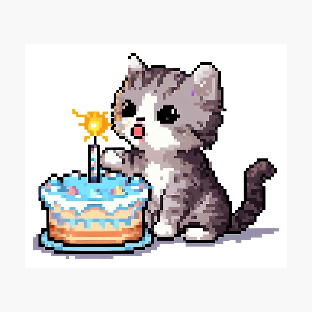 Happy birthday to the kitten, Pixel Art