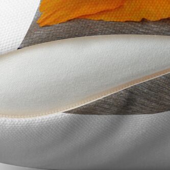 Alternate view of Orange flowers on a wooden table Throw Pillow