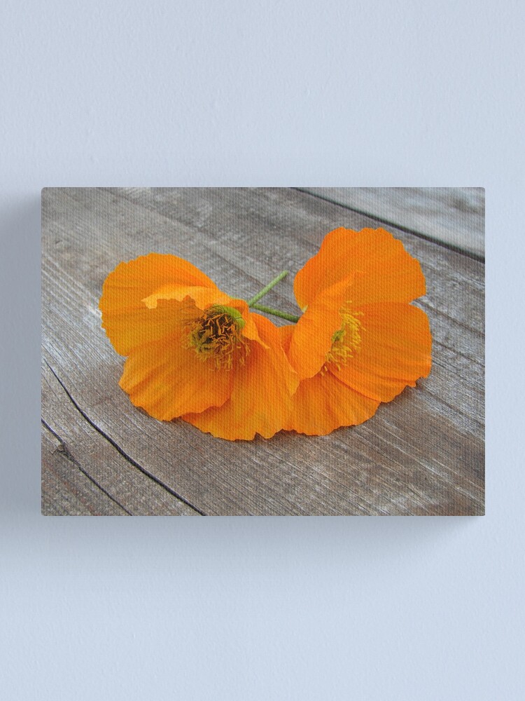 Alternate view of Orange flowers on a wooden table Canvas Print