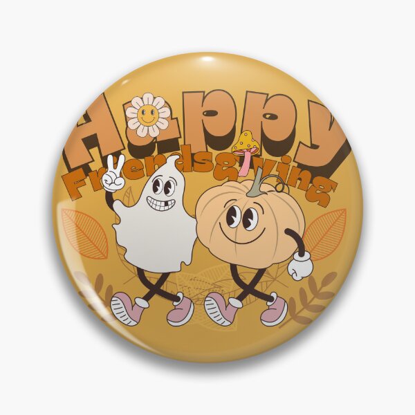Item preview, Retro Autumn Happy Friendsgiving Walking Ghost with Pumpkin buddies designed and sold by VieBelieve.