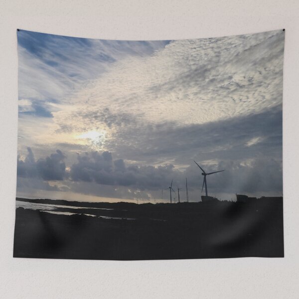 Item preview, A morning on the Jeju sea that radiates beauty harmonious with windmills, jeju Island, Korea. designed and sold by human8891.