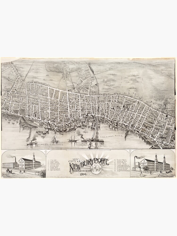 Vintage Pictorial Map Of Newburyport MA 1894 Sticker For Sale By   Bg,f8f8f8 Flat,750x,075,f Pad,750x1000,f8f8f8.u5 