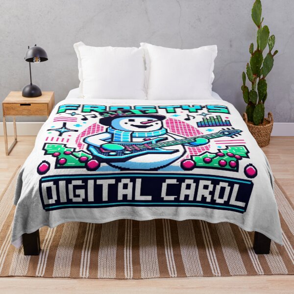 Item preview, Frosty's Digital Carol - 8-Bit Snowman in Neon Blue Cyberpunk Wonderland designed and sold by PixelPunkster.