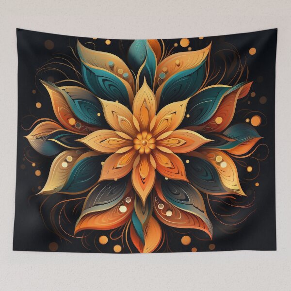 Item preview, Colorful flower on black background,abstract illustration designed and sold by FlyingRaven1.