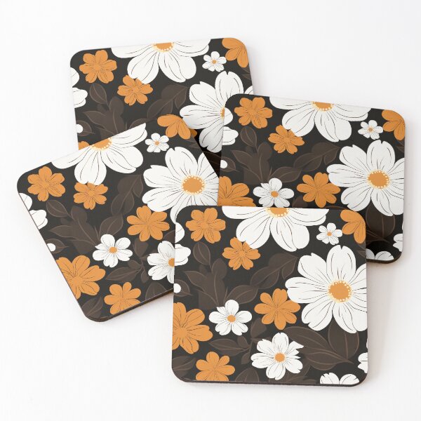 Item preview, White and orange flowers on dark brown background designed and sold by FlyingRaven1.