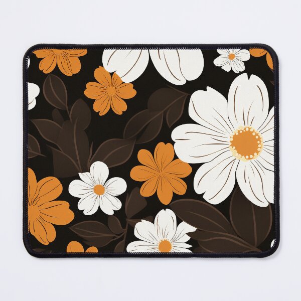 Item preview, White and orange flowers on dark brown background designed and sold by FlyingRaven1.