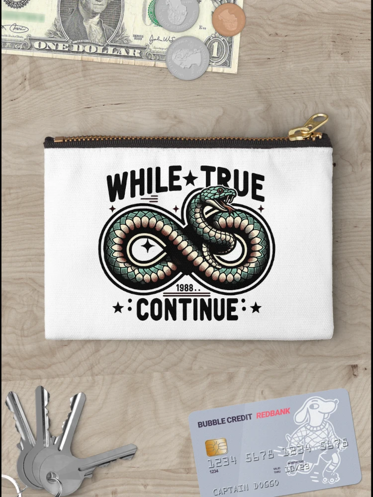Thumbnail 3 of 4, Zipper Pouch, While True Continue Python Infinite Loop designed and sold by ElLocoMus.