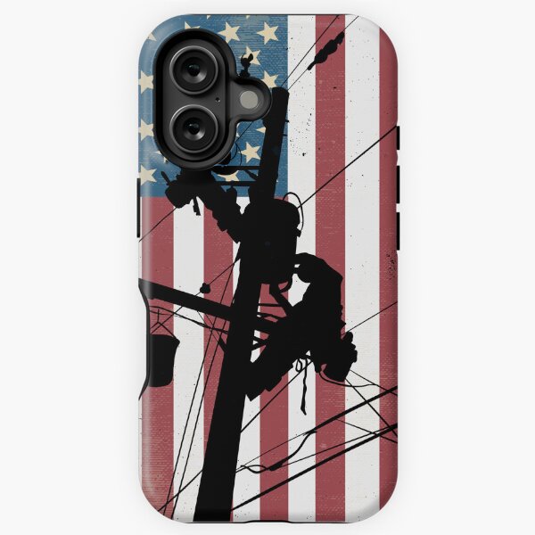 Retro American Lineman Silhouette - Patriotic Electrical Lineworker Art iPhone Tough Case