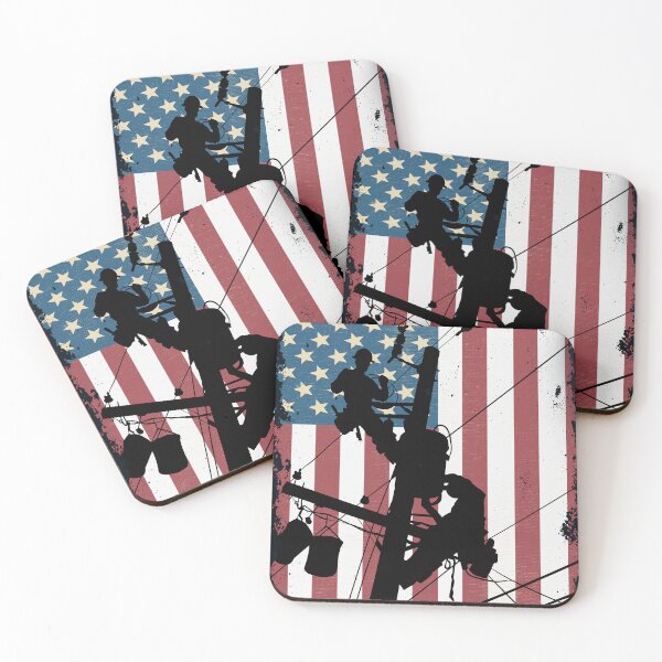 Item preview, Retro American Lineman Silhouette - Patriotic Electrical Lineworker Art designed and sold by LineXpressions.