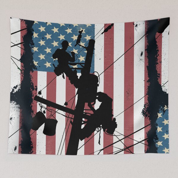 Item preview, Retro American Lineman Silhouette - Patriotic Electrical Lineworker Art designed and sold by LineXpressions.