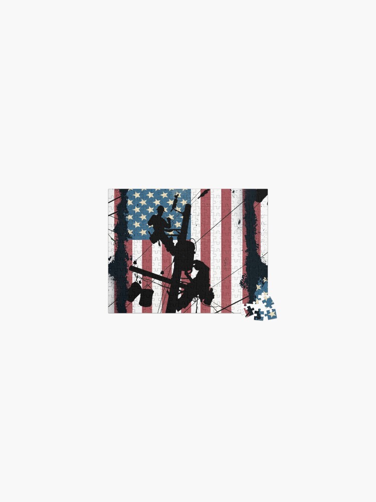 Thumbnail 1 of 2, Jigsaw Puzzle, Retro American Lineman Silhouette - Patriotic Electrical Lineworker Art designed and sold by LineXpressions.