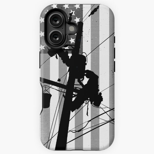 Retro American Lineman Silhouette - Patriotic Electrical Lineworker Art iPhone Tough Case