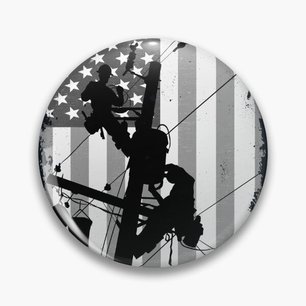 Retro American Lineman Silhouette - Patriotic Electrical Lineworker Art Pin