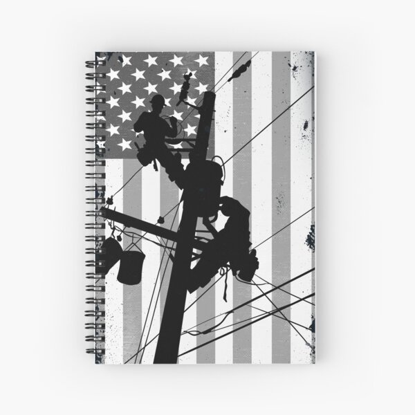 Retro American Lineman Silhouette - Patriotic Electrical Lineworker Art Spiral Notebook