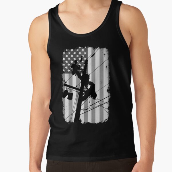 Retro American Lineman Silhouette - Patriotic Electrical Lineworker Art Tank Top