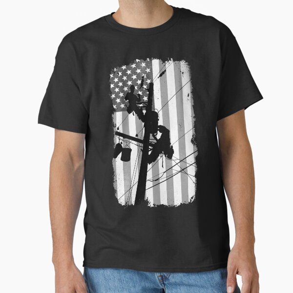 Retro American Lineman Silhouette - Patriotic Electrical Lineworker Art Classic T-Shirt