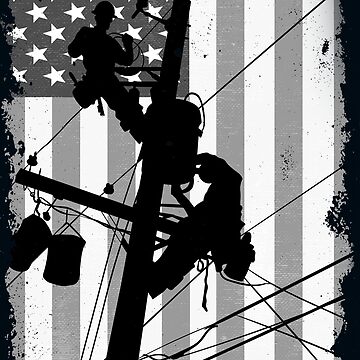 Artwork thumbnail, Retro American Lineman Silhouette - Patriotic Electrical Lineworker Art by LineXpressions
