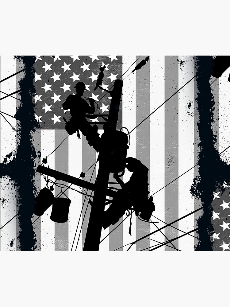 Thumbnail 6 of 6, Throw Blanket, Retro American Lineman Silhouette - Patriotic Electrical Lineworker Art designed and sold by LineXpressions.