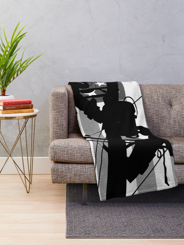 Thumbnail 2 of 6, Throw Blanket, Retro American Lineman Silhouette - Patriotic Electrical Lineworker Art designed and sold by LineXpressions.