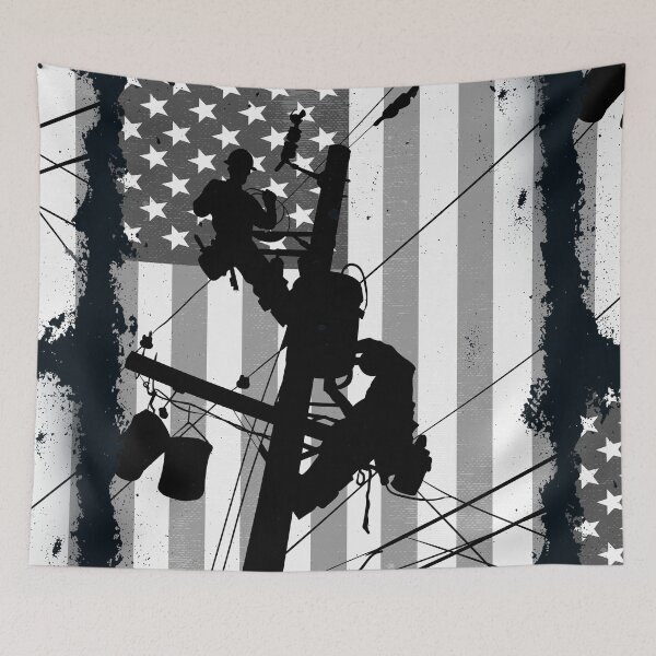Item preview, Retro American Lineman Silhouette - Patriotic Electrical Lineworker Art designed and sold by LineXpressions.