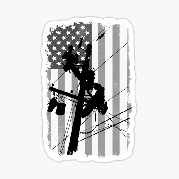 Retro American Lineman Silhouette - Patriotic Electrical Lineworker Art Sticker