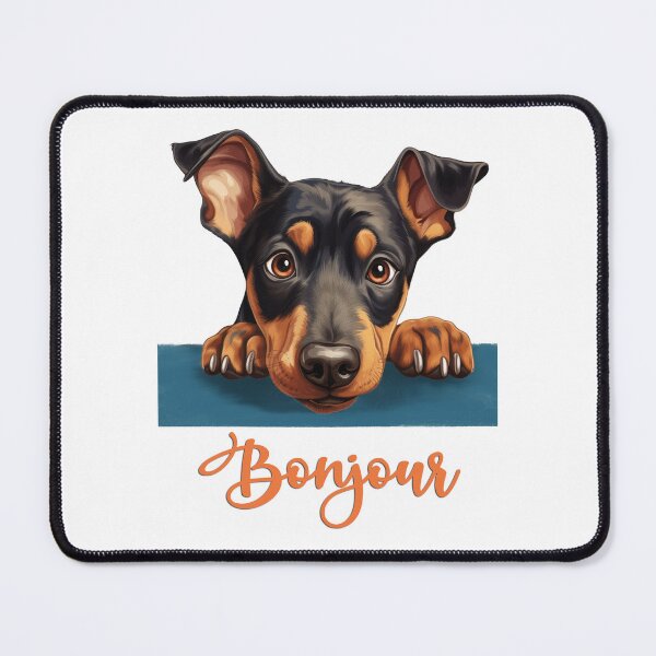 Item preview, Doberman dog (Doberman Pinscher), dog head drawing for teeshirt pocket, Hello in French. designed and sold by isaweb.