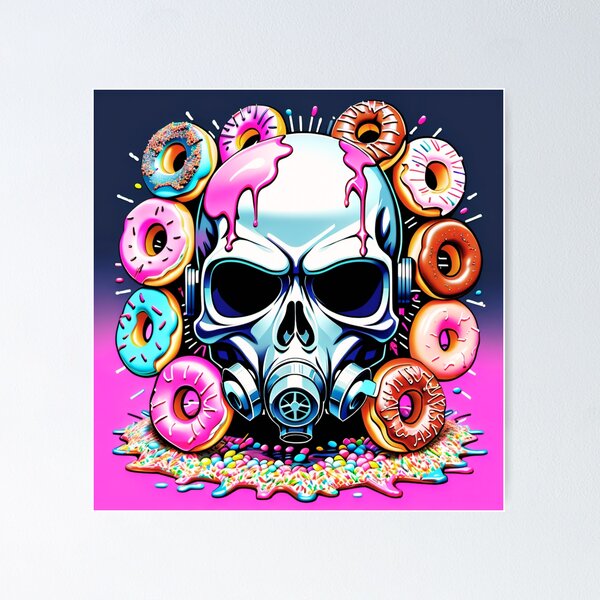 Item preview, Apocalypse Eats: Gas Masked Skull Devours Donuts designed and sold by milliedoesart84.