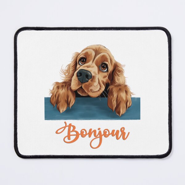 Item preview, English Cocker Spaniel dog (English Cocker Spaniel), dog head drawing for teeshirt pocket, Hello in French. designed and sold by isaweb.
