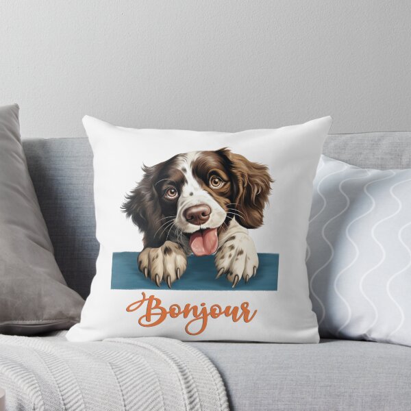 Item preview, English Springer dog (English Springer Spaniel), dog head drawing for teeshirt pocket, Hello in French. designed and sold by isaweb.