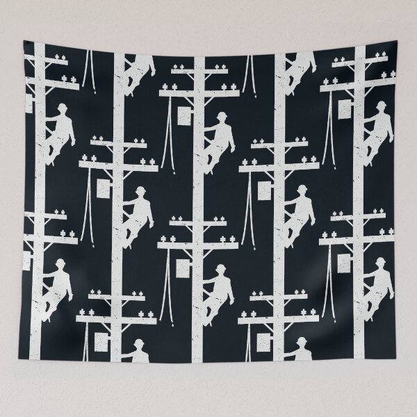 Item preview, Vintage Lineman Silhouette on Utility Poles designed and sold by LineXpressions.