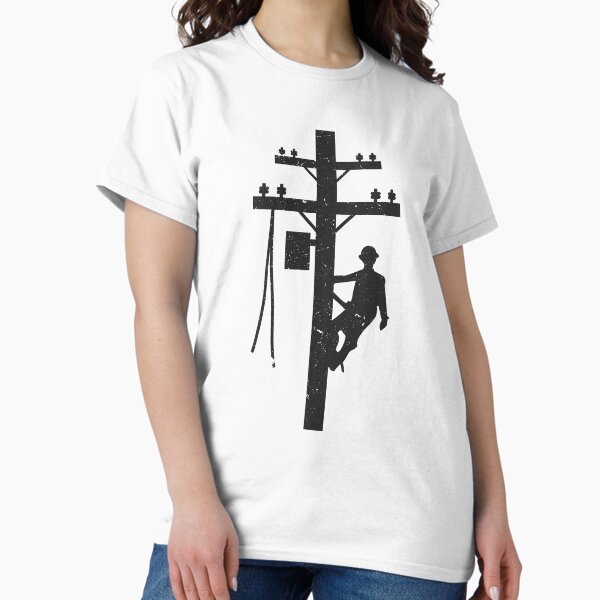 Cool Vintage Lineman Silhouette on Utility Poles Classic T-Shirt