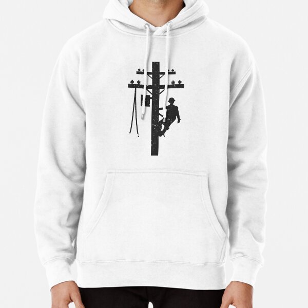 Cool Vintage Lineman Silhouette on Utility Poles Pullover Hoodie