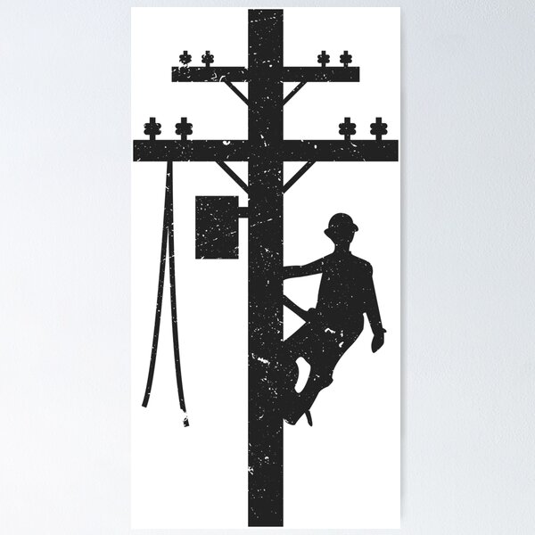 Cool Vintage Lineman Silhouette on Utility Poles Poster