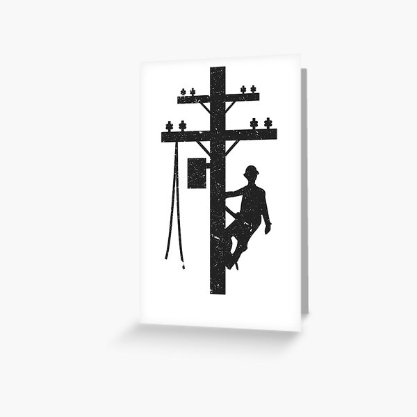 Cool Vintage Lineman Silhouette on Utility Poles Greeting Card
