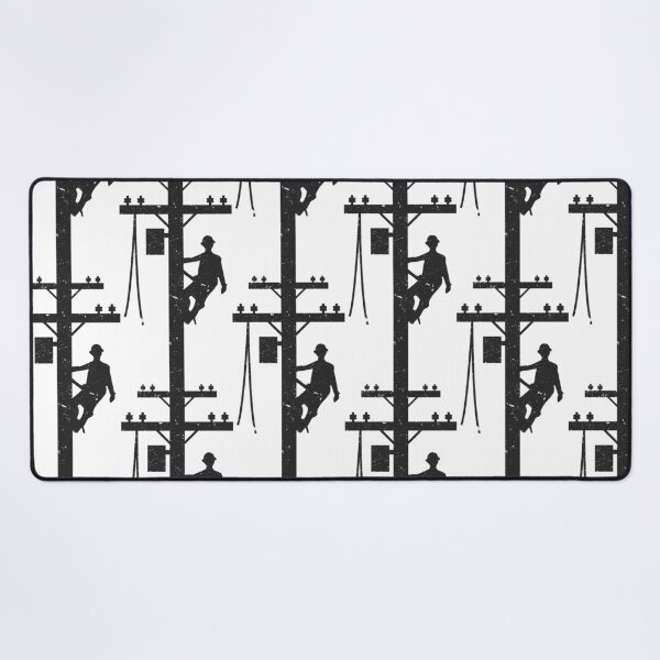Cool Vintage Lineman Silhouette on Utility Poles Desk Mat