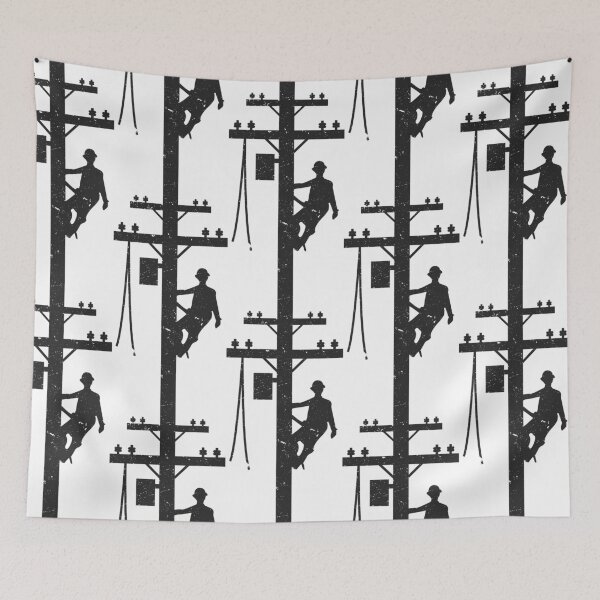 Item preview, Cool Vintage Lineman Silhouette on Utility Poles designed and sold by LineXpressions.