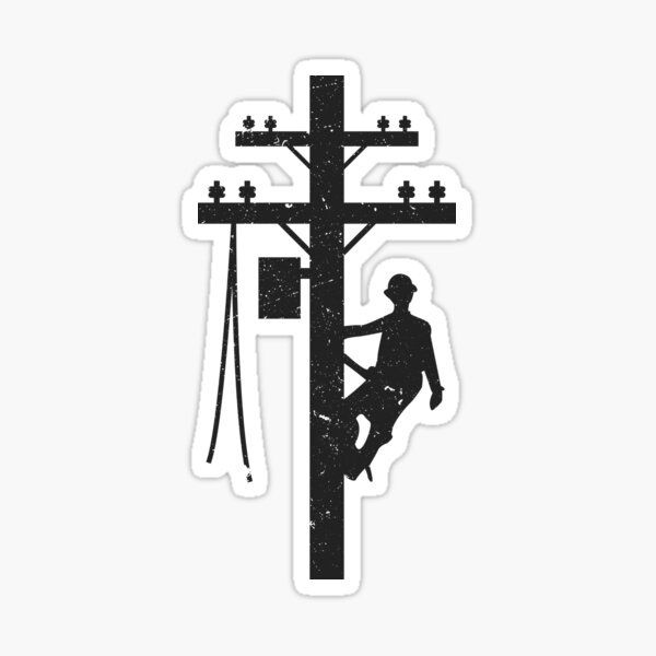Cool Vintage Lineman Silhouette on Utility Poles Sticker