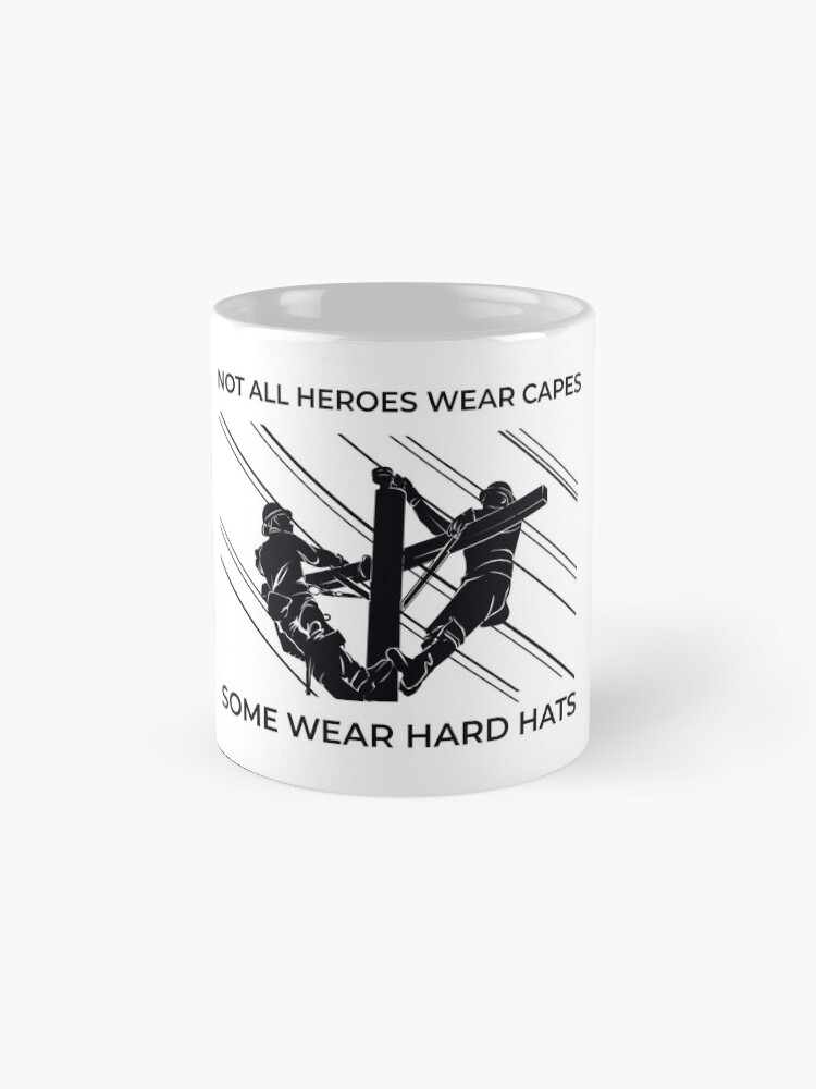 Thumbnail 4 of 6, Coffee Mug, Linemen Silhouettes - Not All Heroes Wear Capes Some Wear Hard Hats designed and sold by LineXpressions.