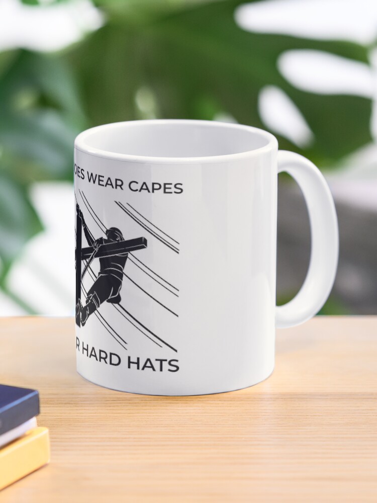 Thumbnail 1 of 6, Coffee Mug, Linemen Silhouettes - Not All Heroes Wear Capes Some Wear Hard Hats designed and sold by LineXpressions.