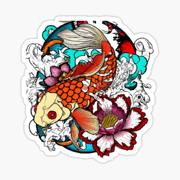 Two Koi Fish Tribal Tattoo Funny Gift Idea' Sticker