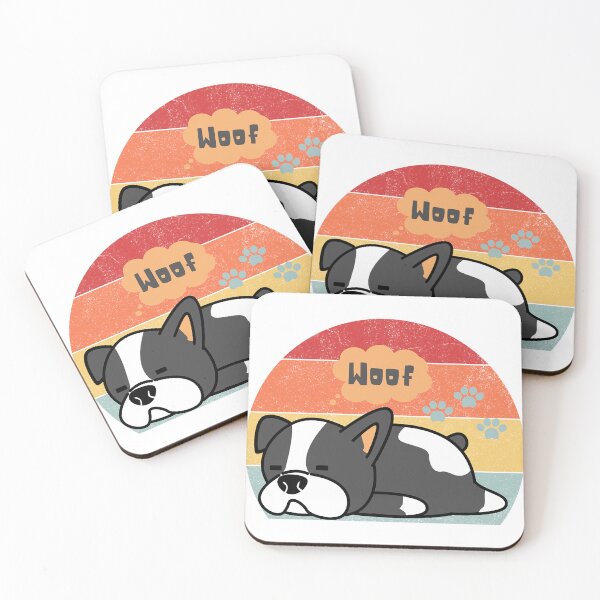 Item preview, cute vintage dog woof Retro Grey and White Illustrative - Sunset Vintage Style designed and sold by Prints-4All.