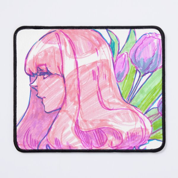 Item preview, Floral She - felt tip marker drawing - anime girl profile with tulips designed and sold by tshuki.