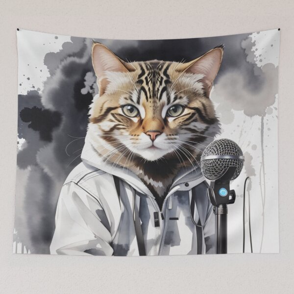 Item preview, Bliack and White Cat at Microphone  designed and sold by jphillipscott.