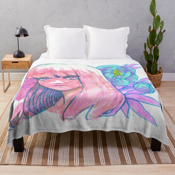 Item preview, Floral She - felt tip marker drawing - anime girl with peonies designed and sold by tshuki.