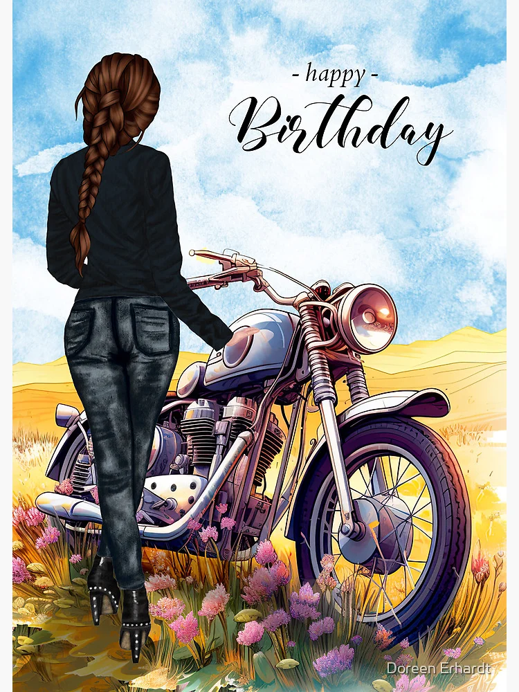 biker-chick-motorcycle-birthday-card-greeting-card-for-sale-by-salonofart-redbubble for Free Printable Harley Davidson Birthday Cards Biker Chick Motorcycle Birthday Card