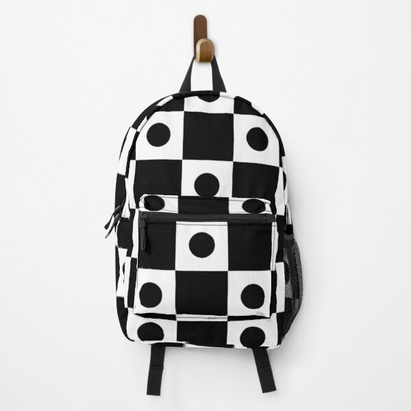 Item preview, Black White Dots and Squares Checkerboard Pattern, Monochrome Geometry Fans designed and sold by PenguinForests.
