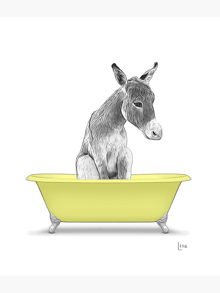 donkey bathing in a vintage bathtub, bathroom wall art, bathroom decor,  nursery decor | Poster