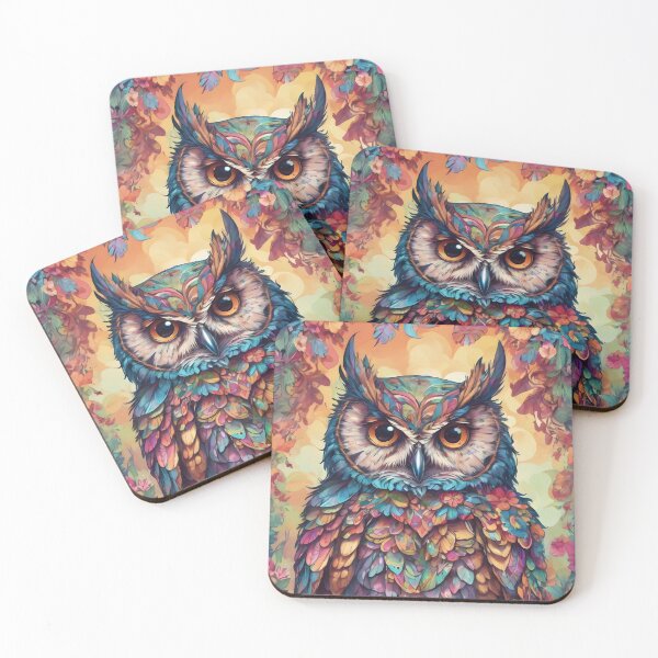 Item preview, Owl on a branch among flowers designed and sold by MauraMeadow.