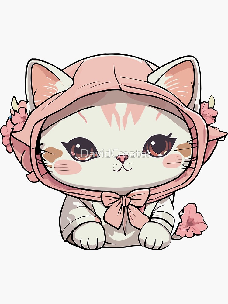 Kawaii kitten Cat Outfit Pink Winter Fashion Sticker