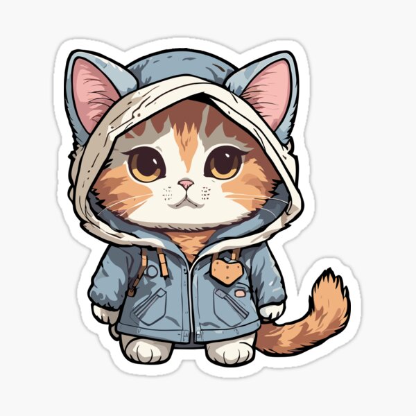 Kawaii Cat Outfit Blue Winter Fashion Sticker